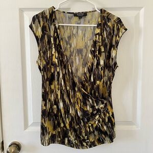 Kasper Women's Yellow and Black Abstract Cross Blouse